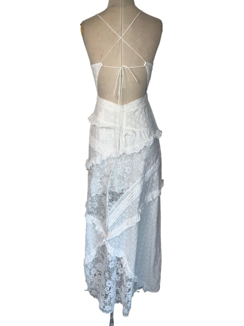 For Love & Lemons Rosalyn Maxi Dress in White Small New Womens Lace Gown - Picture 7 of 16